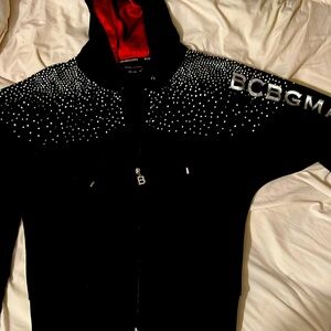 Black top studdedvelour zip-up hoodie great preowned condition